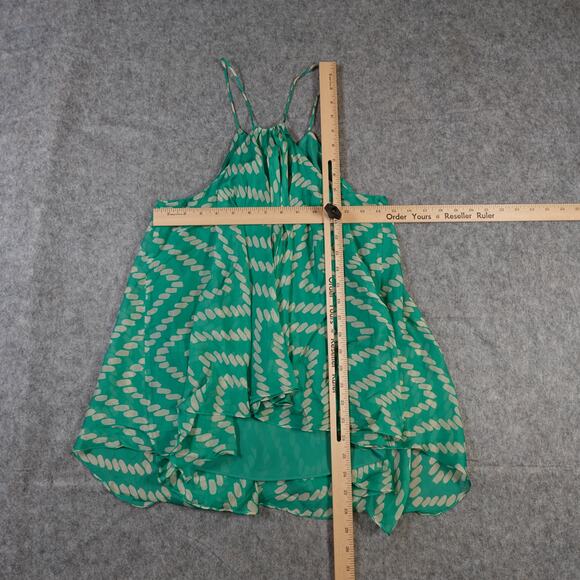 Milly Top Womens 4 Silk Green Geometric Print Halter Flowy Draped Hankerchief - Picture 3 of 7